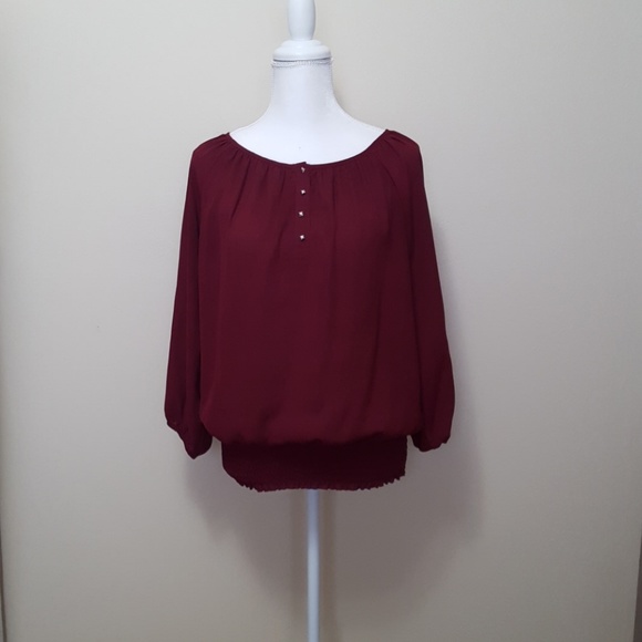 Cato Tops - Cato Burgundy Banded Waist Dress Blouse